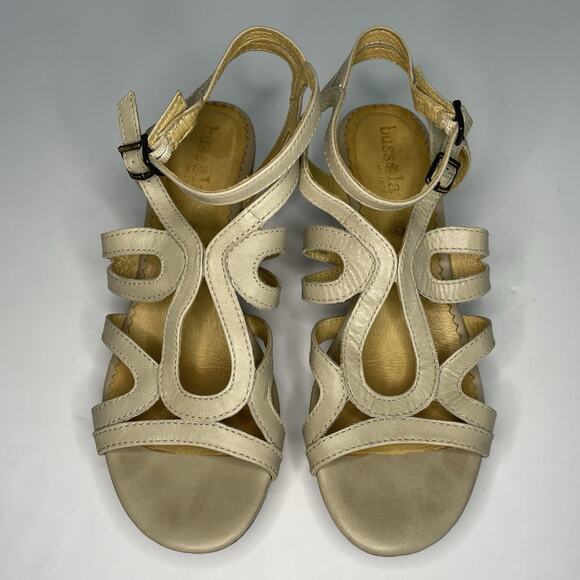 🍒 Bussola St. Tropez Women’s Cork Leather Wedge Sandals Beige Strappy EU39 US8 - Picture 1 of 10